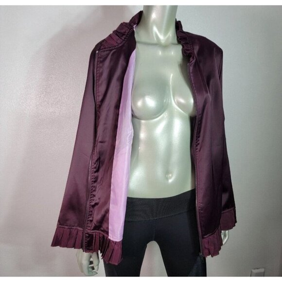 Lane Bryant Womens Pockets Ruffle Hem Silky Bomber Jacket Purple Size 14/16 - Picture 2 of 8